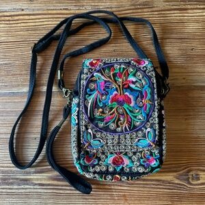 Small colorful embroidered Peruvian style crossbody mini bag, wristlet, festival